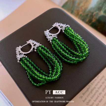 Zircon New Chinese Beaded Tassel Ear Buckle Retro Light Luxury High Sense Earrings Niche Fashion Elegant Earrings Wholesale