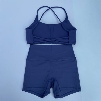 Shorts Set Women's Soft Naked Tight Yoga Shorts Back Hollow Out Back Cross Underwear Yoga Set