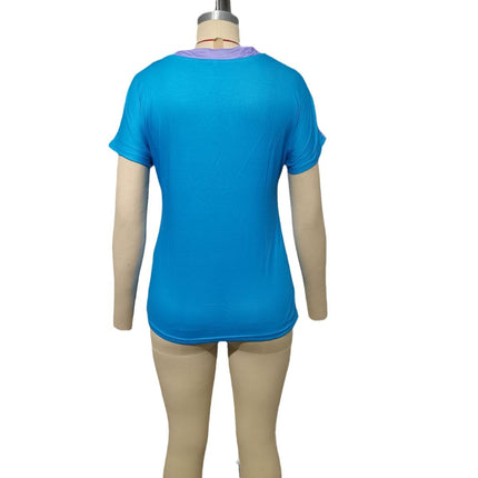 European and American Cross-Border 2024 Export Spring and Summer New Products Amazon Wish Gradient Printed Twist Button Fashion Short-Sleeved T-Shirt for Women