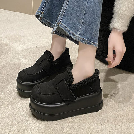 Plush Thick-Soled Cotton Shoes for Women in Winter, New Versatile Fashionable Small Height-Increasing New Products, Platform Casual Women's Shoes