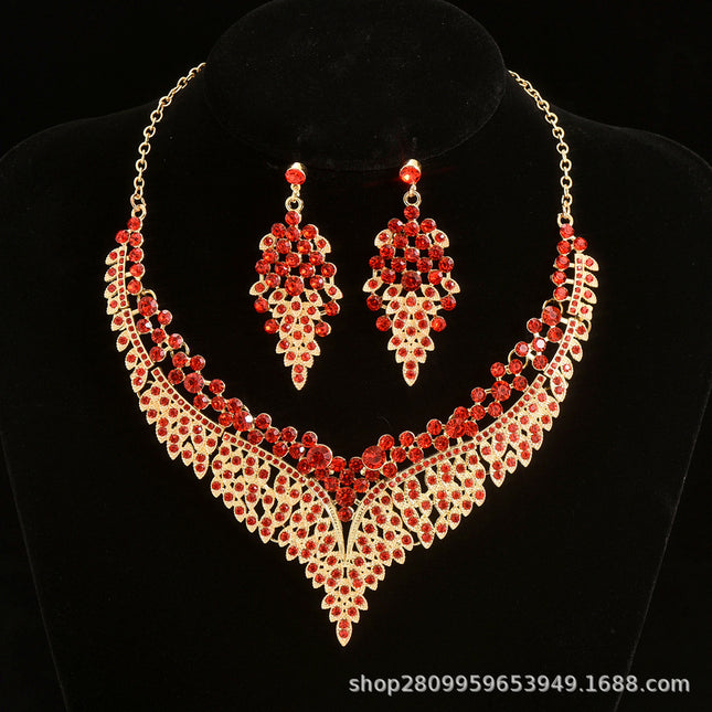 2024 New Exquisite Rhinestone Necklace Earrings Set Party Dress Wedding Accessories Alloy Cross-border Jewelry Supply