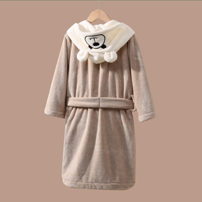Children's Hooded Cloak New Coral Velvet Cartoon Bear Embroidery Wearable Bathrobe Baby Nightgown Bath Towel Wholesale