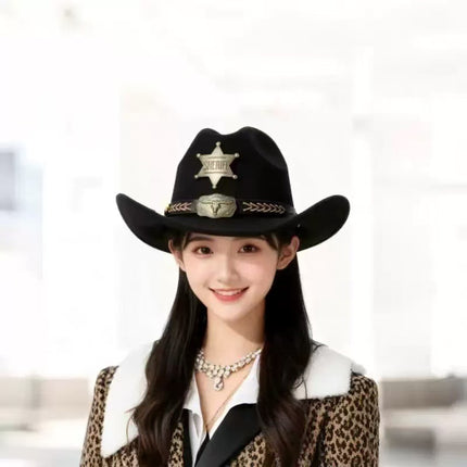 Solid Color Light Board Felt Western Cowboy Hat Outdoor Autum Hat Women's Simple French Hat Men's High-End