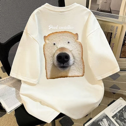 Simple Design with Cute Smiling Dog Print T-Shirt for Men, Versatile Trendy Style, Casual Loose Fit, Round Neck, Short Sleeves
