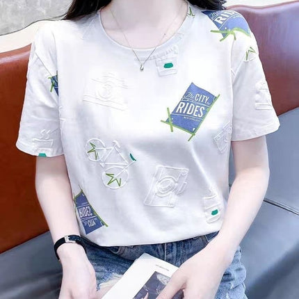 Summer Women's Short-Sleeve T-Shirt, Trendy 2026 New Style, Loose Fit, Slimming, Plus-Size, White Half-Sleeve Top