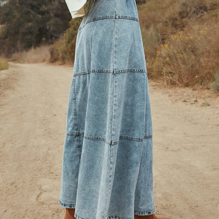 25 Years of European and American Cross-Border Amazon New Products Bohemian A-Line Layered Stitching Denim Skirt 8943