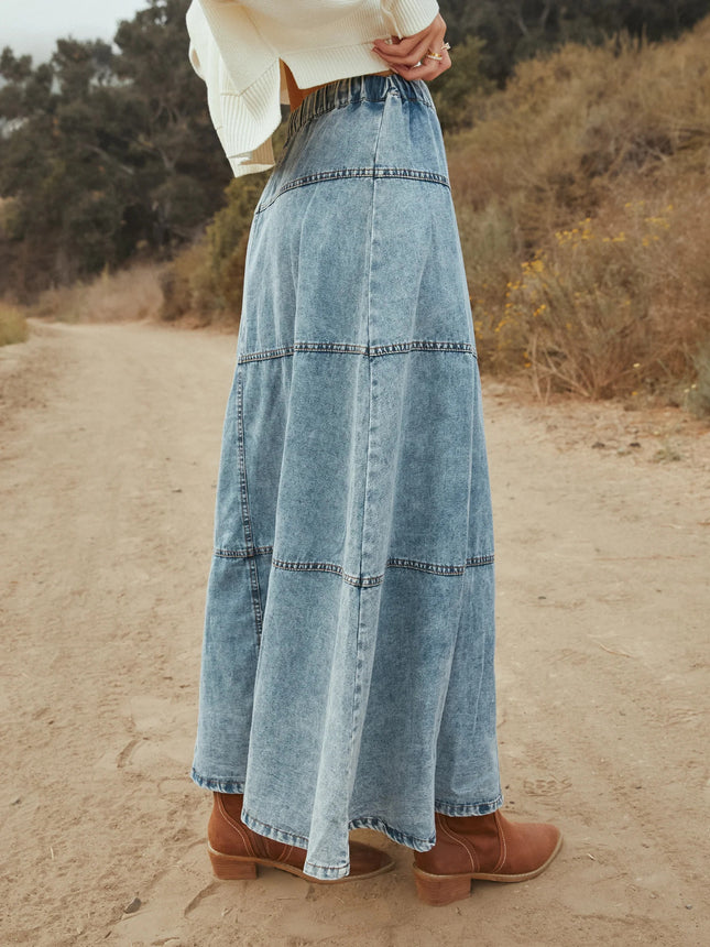 25 Years of European and American Cross-Border Amazon New Products Bohemian A-Line Layered Stitching Denim Skirt 8943