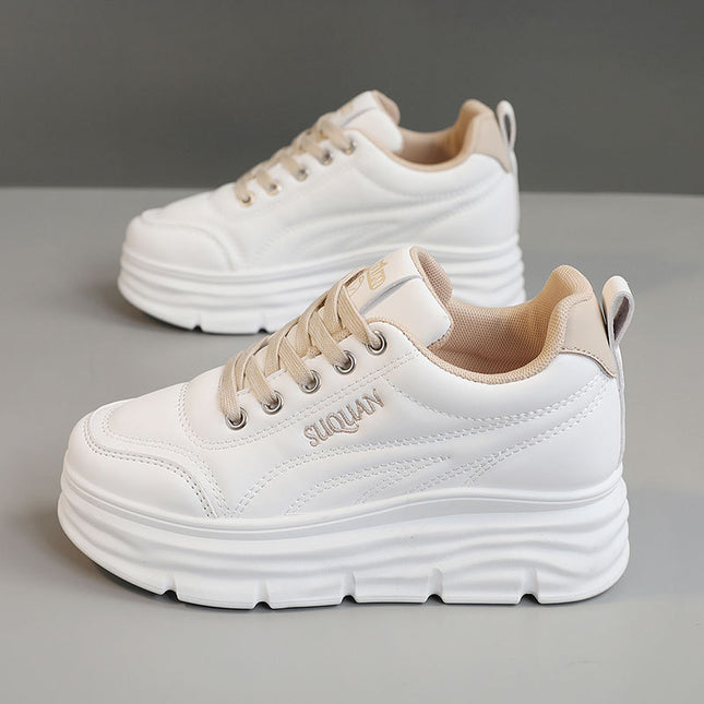 W3685 New Pure Color 2025 Summer White Shoes Thick Sole Inner Heightening Wear-Resistant Casual Shoes Student Sneakers