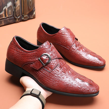 Men's Leg Shoes Breathable Buckle Business Leather Shoes Crocodile Pointed Men's Casual Shoes Leg European Style Shoes