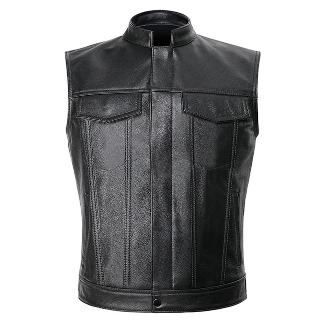 European and American Cross-border Men's Wear Amazon plus size Vest Skull Letter Embroidered Leather Wear