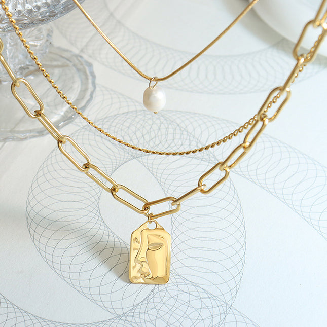 European and American Street Trendy Spice Girl Light Luxury Crude Chain Natural Freshwater Pearl Necklace Detachable Wear Titanium Steel Necklace