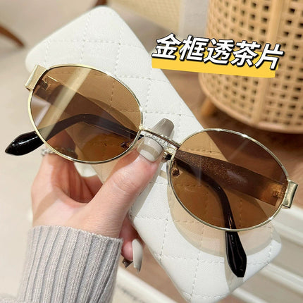 Cross-Border Popular Metal Oval Small Frame Sunglasses, Fashionable Sunglasses for Women, High-End Sun Visors, Glasses Wholesale