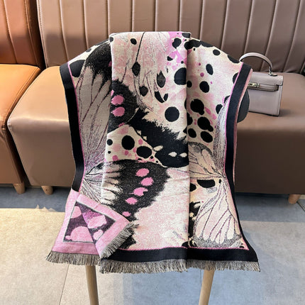 Sweet Leopard Print Butterfly New Autumn and Winter Thickened Shawl Scarf for Women, Winter High-End Elegant Office Air Conditioning Blanket