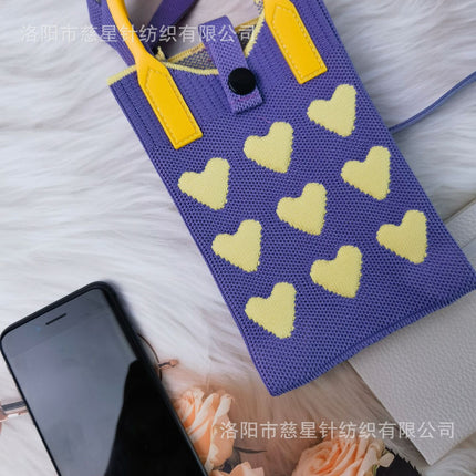 Girl's Heart-Shaped Knitted Crossbody Bag