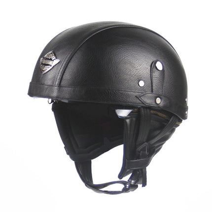 Cross-border Export Retro Personalized Helmet Lens with Label Motorcycle Half Helmet Scooter Cruise Leather Helmet Prince Helmet