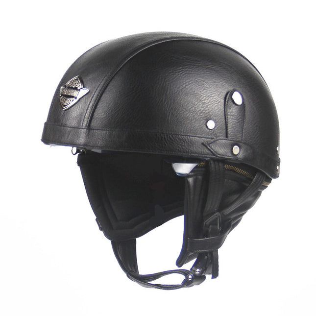 Cross-border Export Retro Personalized Helmet Lens with Label Motorcycle Half Helmet Scooter Cruise Leather Helmet Prince Helmet
