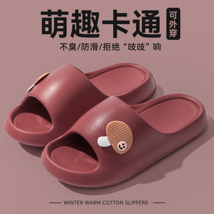 Women's Thick-Soled Summer Slippers for Indoor and Home Use, Silent and Poop-Feeling, Bathroom Bathing, Deodorant Outer Wear, Couple's Men's Slippers
