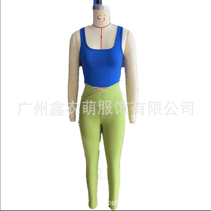 European and American Amazon 2023 yoga leggings ribbed high waist cross sports workout leggings casual trousers