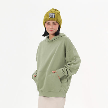 Spring and Autumn Heavy 380g Big terry Shoulder Hooded Sweater Women's American Fashion Brand Loose Solid Color All-match Couple Hoodie