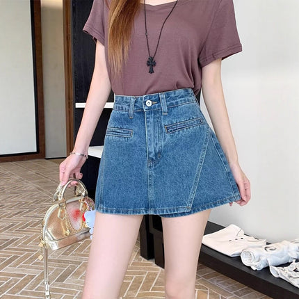 Plus Size Retro A-Line Jeans Women's Summer Pear-Shaped Figure Shorts Fat mm Slimming Look High Waist Hip Culottes