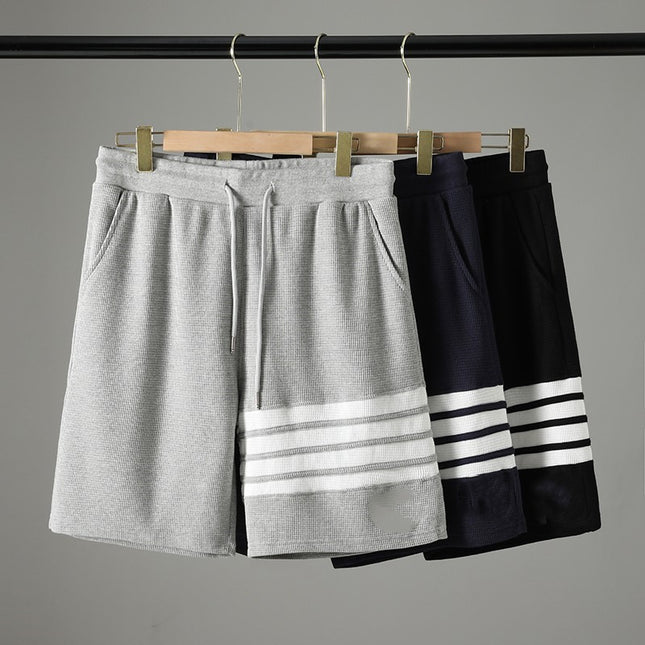 Waffle Shorts Men's Basketball American Style Summer Thin Casual Sports Striped Four-Stripe High Street Five-Point Pants