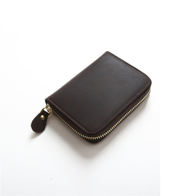 Vintage Crazy Horse Leather Wallet Men's Zipper Multifunctional Genuine Leather Card Holder Youth Top Layer Cowhide Short Student Wallet