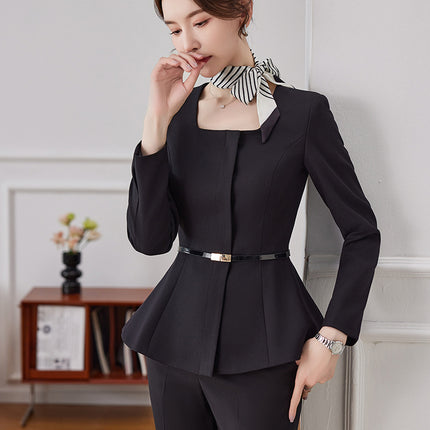 dark blue Professional suit Female Spring and Summer Hotel Manager Front Desk Reception Gold Shop Work Clothes Dress Suit Uniform