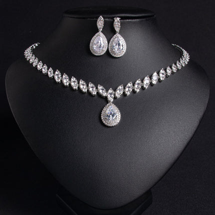 European and American Popular Bridal suit Water Drop Necklace Shake Tone Same Zircon Tassel Earrings Wedding Jewelry Accessories