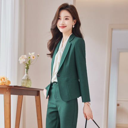 Green Suit Jacket Women Spring and Autumn New High-end Civil Servant Interview Professional Temperament Suit suit Work Clothes