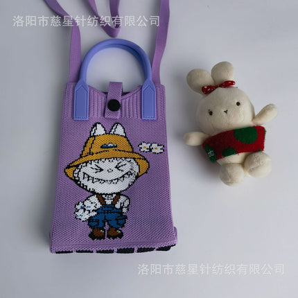 Girl's Heart-Shaped Knitted Crossbody Bag
