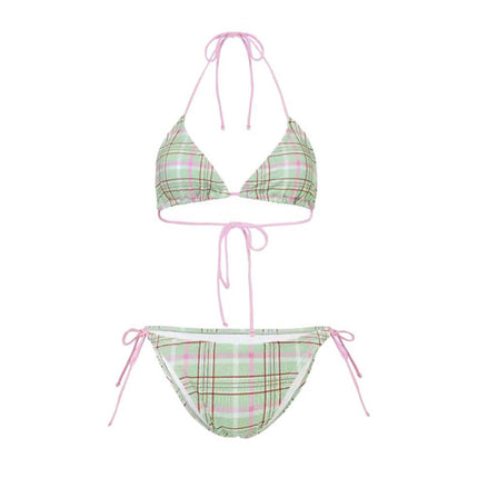 Manufacturer's New Japanese-Style Plaid Small Bust Sexy Two-Piece Bikini Swimsuit Beach Vacation Retro Bikini