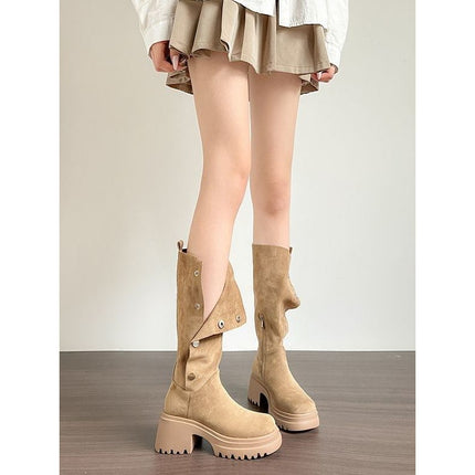Maillard Brown Boots Long Boots Women's 2025 Autumn and Winter New Small Mid-Calf Knight Boots Two-Wear Western Boots