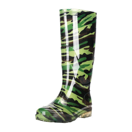 Men's and women's camouflage mid-barrel rain boots waterproof non-slip water boots thick-soled labor water shoes waterproof boots rubber shoes overshoes fleece-lined