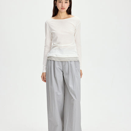 Love and Nancy Thirteen Lines Minimalist Summer Style Solid Color Simple Pressed Commuter Versatile Wide-Leg Casual Pants 11635