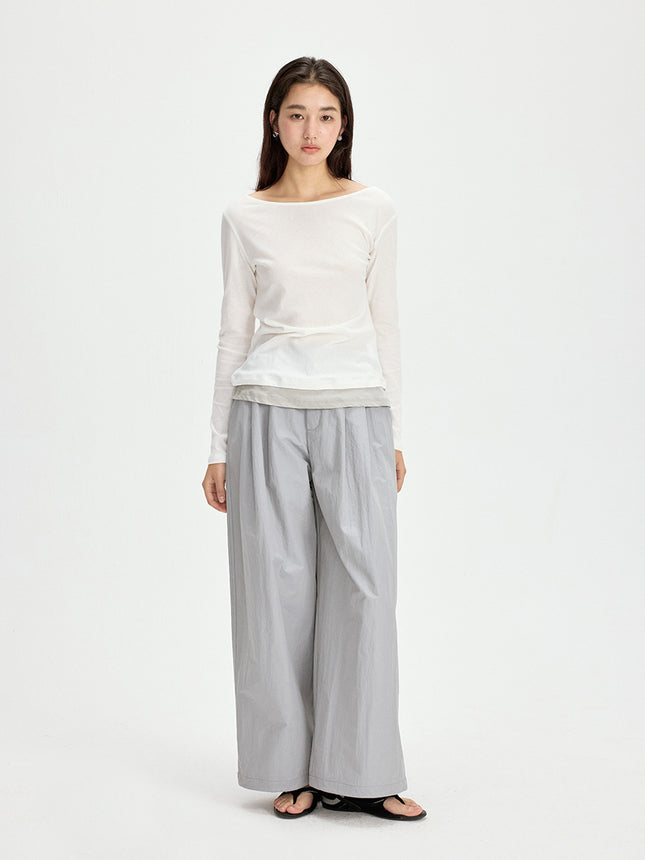 Love and Nancy Thirteen Lines Minimalist Summer Style Solid Color Simple Pressed Commuter Versatile Wide-Leg Casual Pants 11635