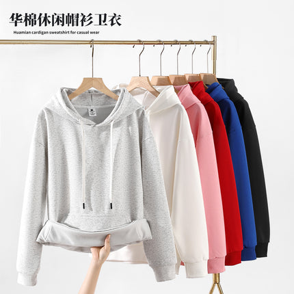 Cross-Border Spot Wholesale Hooded Sweatshirt Solid Color Unisex Loose Drop Shoulder One-Piece Drop Shipping Plus Size Jacket Long Sleeve Inner Layer