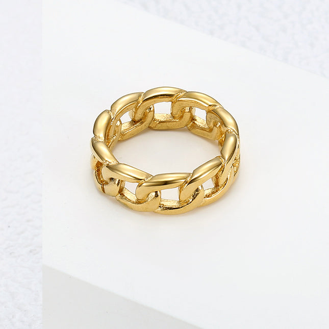 European and American Ins Export Stylish Cut Out Chain Ring Plain Ring Fashionable Design Versatile Titanium Steel Index Finger Ring Simple