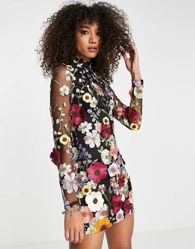 Gy24025 Stereo Flower Hip-Covering Sexy Dress European and American Cross-Border Exclusive Supply for Spring and Summer 2023 New Products