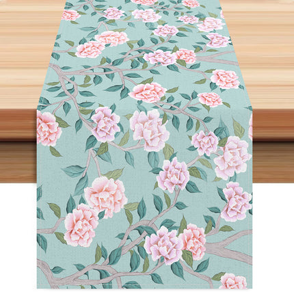 New Cross-Border Pink Flower Table Flag Printed Linen Living Room Decorative Tablecloth Home Kitchen Tablecloth Mat