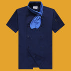 Short-sleeved [dark blue] light blue scarf / 3XL