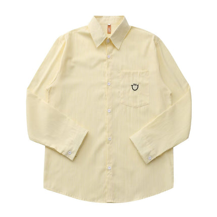 New Style Shirt with Smiley Face Embroidery, Japanese Retro Style, Simple and Versatile, Unbranded, Trendy New Fashion, Japanese Style