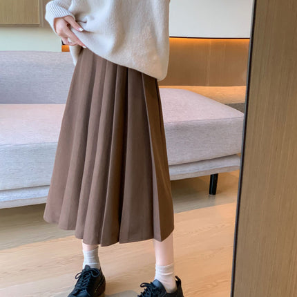 Women's Autumn and Winter New Thickened Woolen Pleated Skirt High Waist Slimming Loose plus size Elasto Mid-length Overskirt