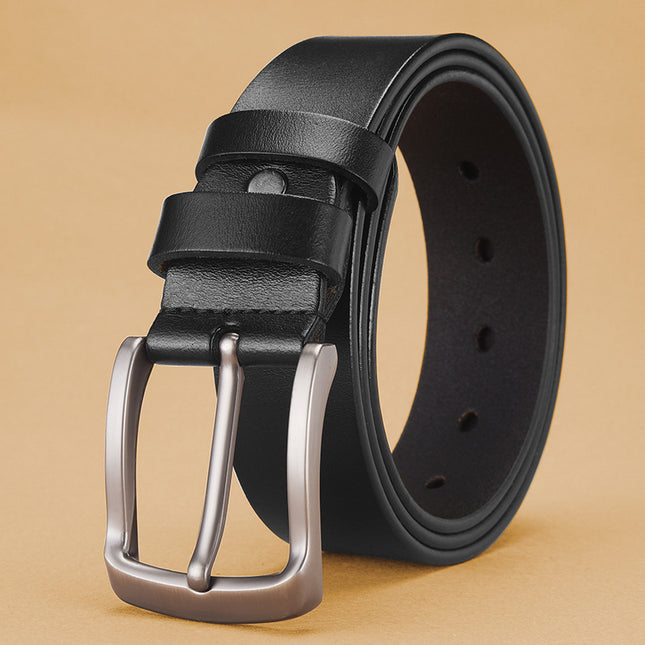 Men's Vintage Leather Belt with Pin Buckle, Foreign Trade Business Fashion Casual Japanese-Style Alloy Buckle Waist Belt, Factory Direct Delivery