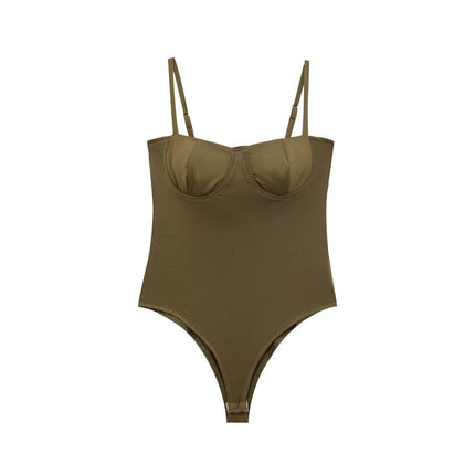 Foreign trade cross-border supply wholesale spring new European and American style silk satin texture underwear type jumpsuit Army Green card