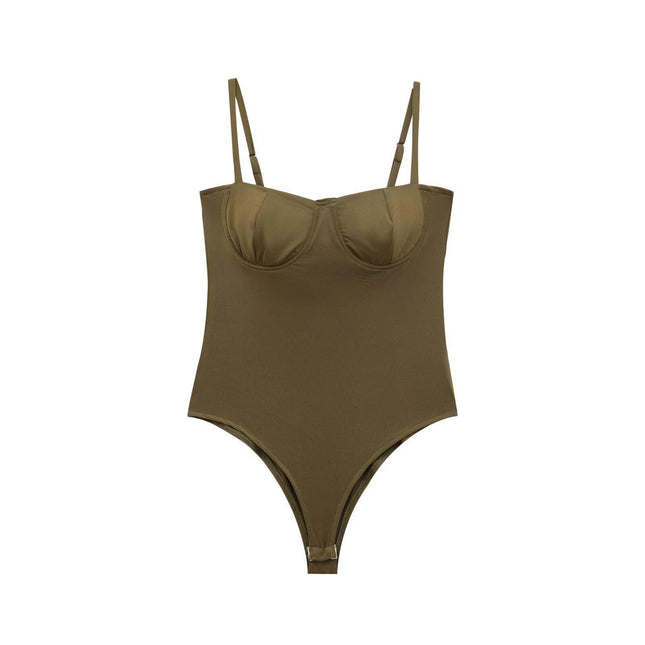Foreign trade cross-border supply wholesale spring new European and American style silk satin texture underwear type jumpsuit Army Green card