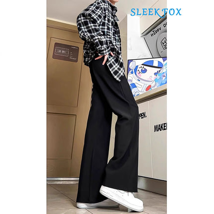 Summer New Trendy Loose Breathable Flared Dress Pants for Tall Men, Extended Length Casual Dress Pants
