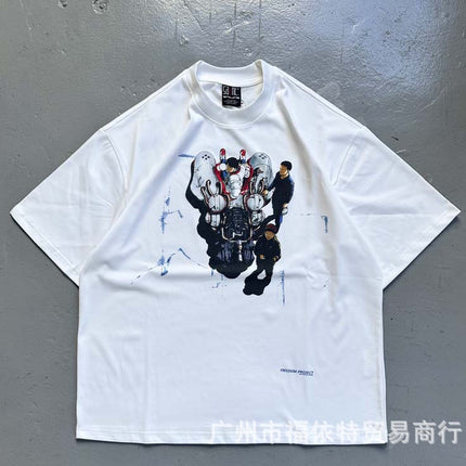 Saint Michael Cho Big Face European and American Retro Washed and Distressed Commemorative Portrait Short-Sleeved T-Shirt Trendy