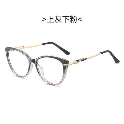 Cross-border New TR90 Fashion Anti-blue Glasses Frame Cat's Eye Women's Myopia Optical Flat Lens