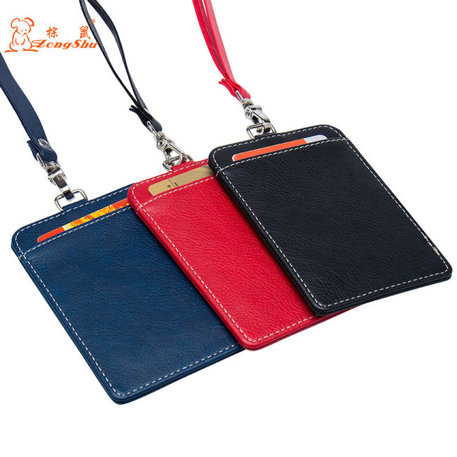 New Leather Pu Badge Lanyard Id Card Holder Work Badge Business Bus Student Id Card Access Control Meal Card Holder