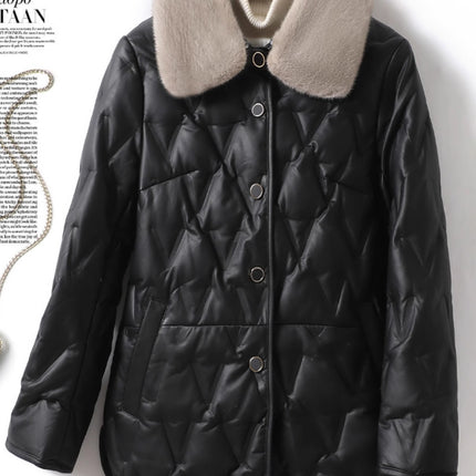 Women's Regular down Jacket with Mink Collar, Korean Style, Genuine Sheepskin, 2025 New Model, White Duck down Coat, Women's Leather Jacket